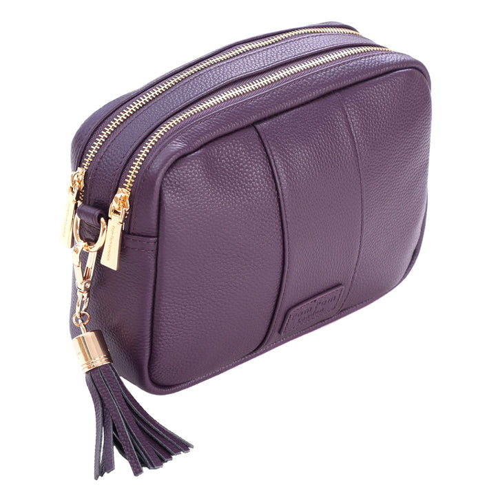 Pom Pom London Duo Zip City Bag - Leather Crossbody bag in Purple