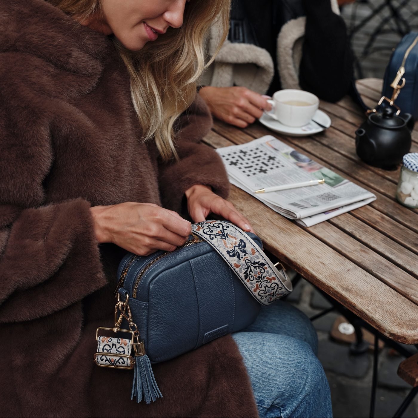 Pom Pom London City Duo Bag Slate Blue-Pom Pom London