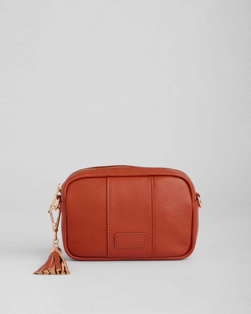 Burnt Orange City Mini Bag - full-grain leather bag | Pom Pom London
