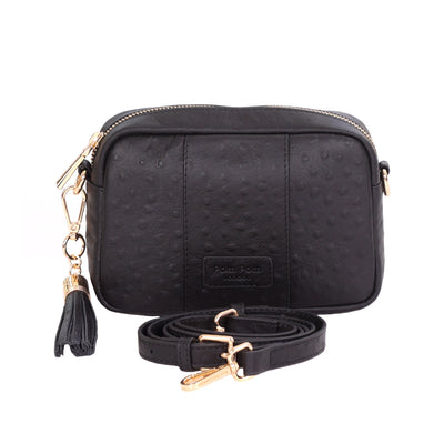 Pom Pom London City MINI Bag Black Ostrich Effect-Pom Pom London