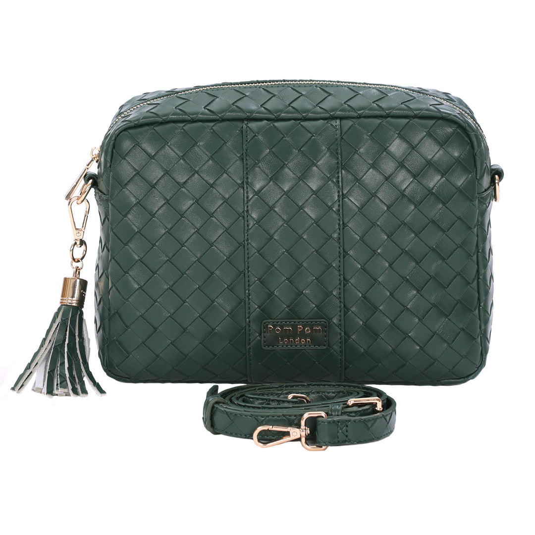 Pom Pom London City Plus Leather Crossbody bag in Lattice Green