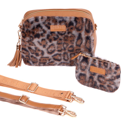 Pom Pom London City Plus Bag Leopard Print Faux Fur Maple Bundle-Pom Pom London