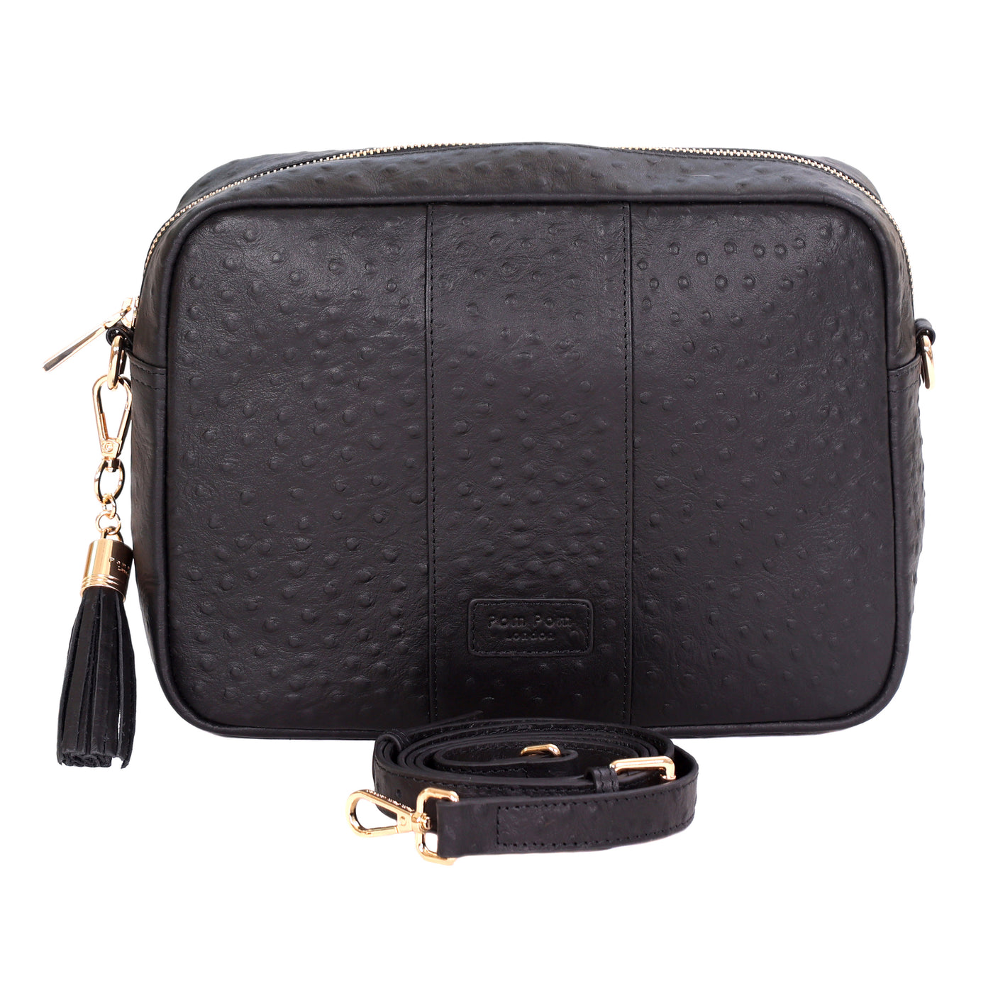 Pom Pom London City Plus Bag Black Ostrich Effect-Pom Pom London