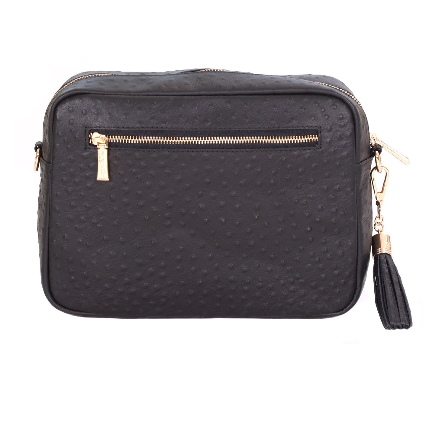 Pom Pom London City Plus Bag Black Ostrich Effect-Pom Pom London