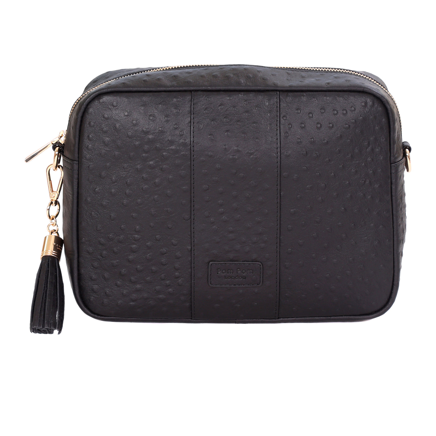 Pom Pom London City Plus Bag Black Ostrich Effect-Pom Pom London