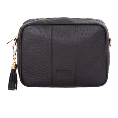 Pom Pom London City Plus Bag Black Ostrich Effect-Pom Pom London