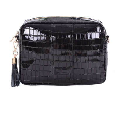 Pom Pom London City Plus Bag Patent Croc Black-Pom Pom London