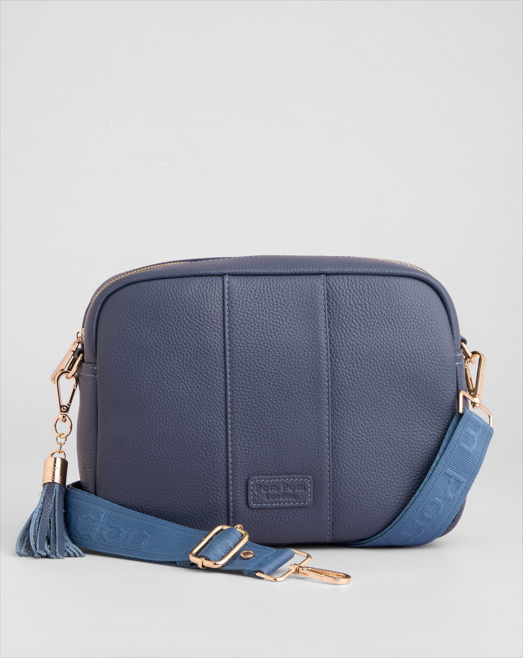 Pom Pom London City Plus Bag - Leather Crossbody Bag In Slate Blue
