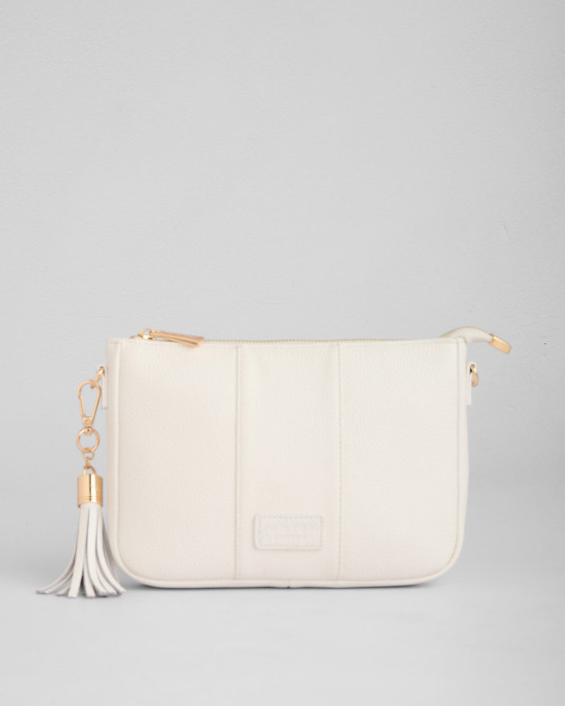 Bright White City Slim Bag - full-grain leather bag | Pom Pom London