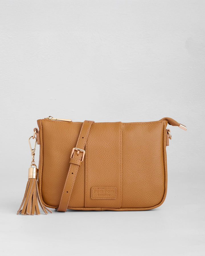Pom Pom London City Slim Bag - Leather Crossbody bag in Maple