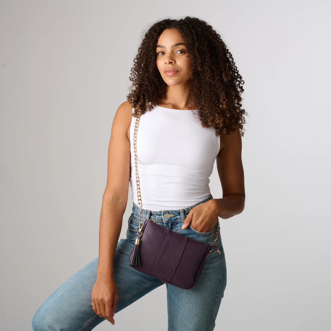 Pom Pom London City Slim Bag - Leather Crossbody bag in Spiced Ginger