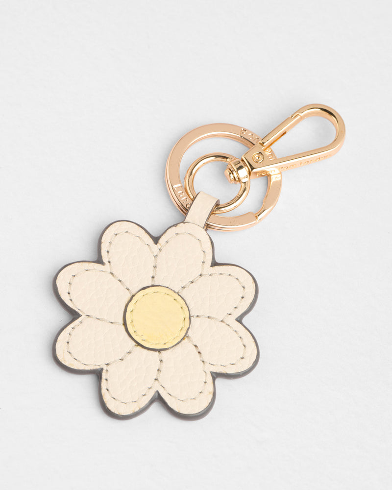 Daisy Leather Keyring in Stone by Pom Pom London