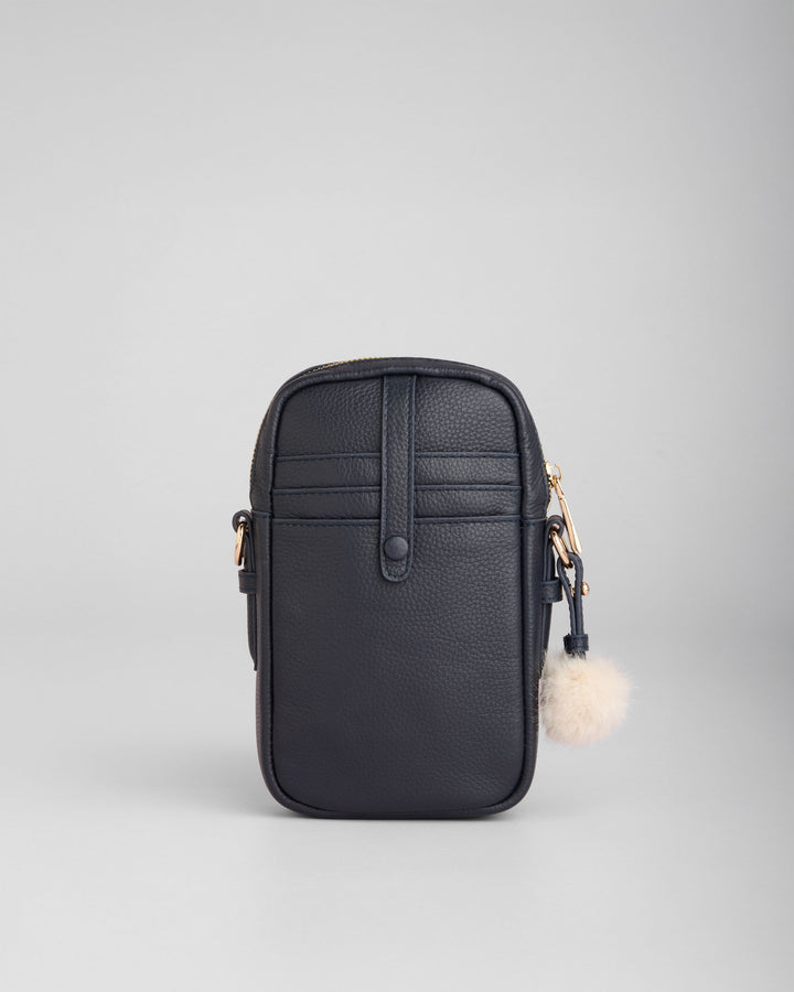 Pom Pom London Eaton Phone Bag - Leather Crossbody bag in Navy