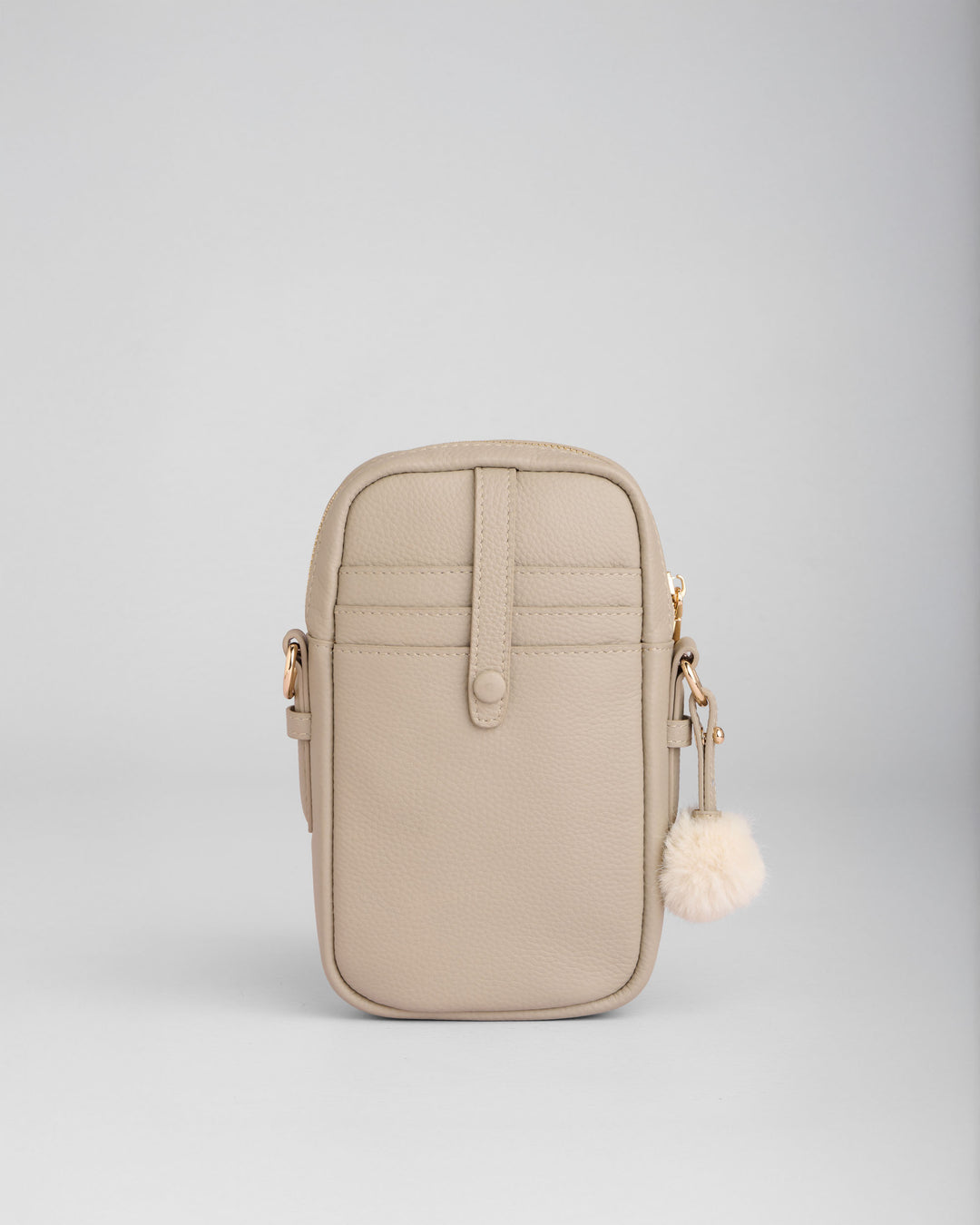 Pom Pom London Eaton Phone Bag - Leather Crossbody bag in Stone