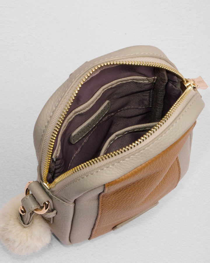 Pom Pom London Eaton Phone Bag - Leather Crossbody bag in Stone