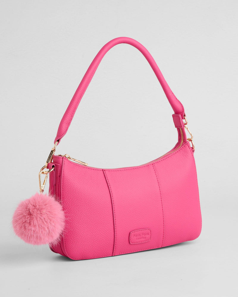 Edgware Leather Shoulder Bag in Azalea Pink by Pom Pom London
