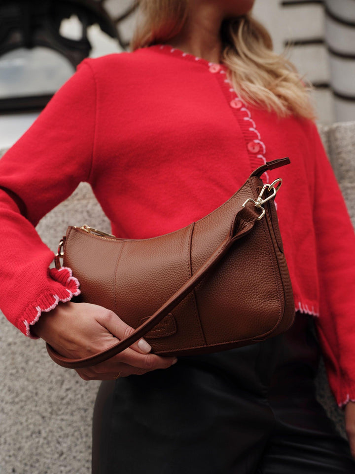 Pom Pom London Edgware Bag - Leather Crossbody bag in Chestnut
