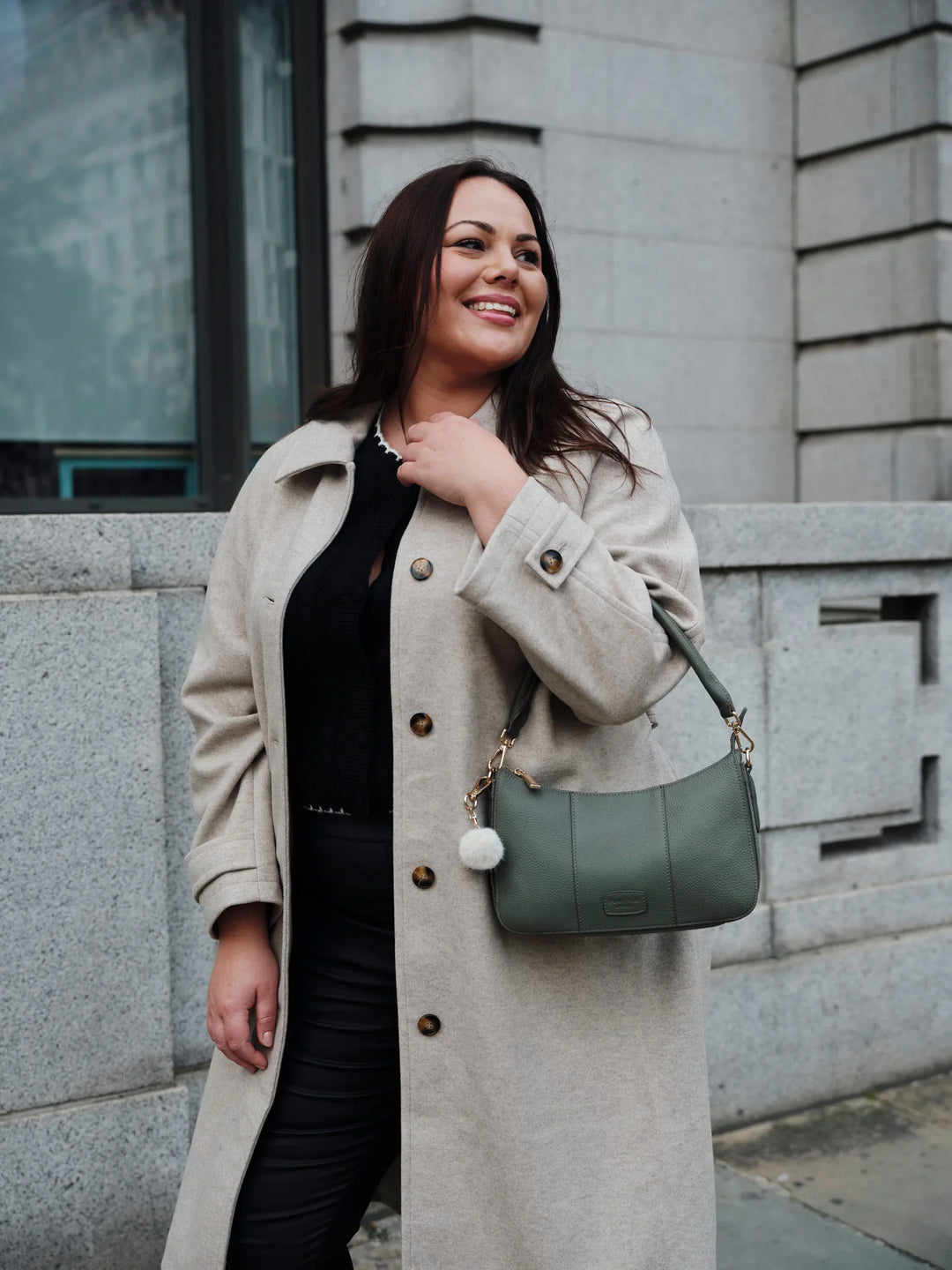 Pom Pom London Edgware Bag - Leather Crossbody bag in Sage Green