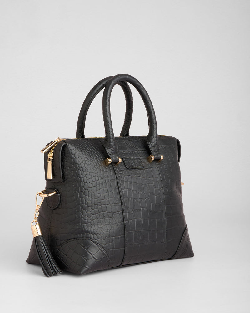 Pom Pom London Greenwich Bag Croc Black-Pom Pom London