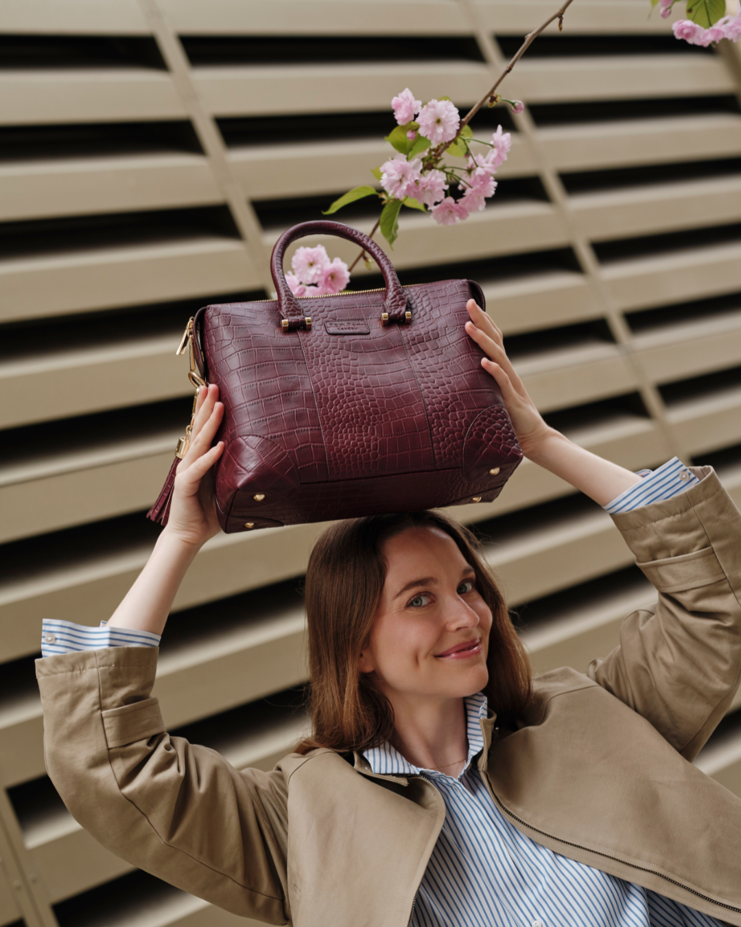 Pom Pom London Greenwich Bag Croc Red Mahogany