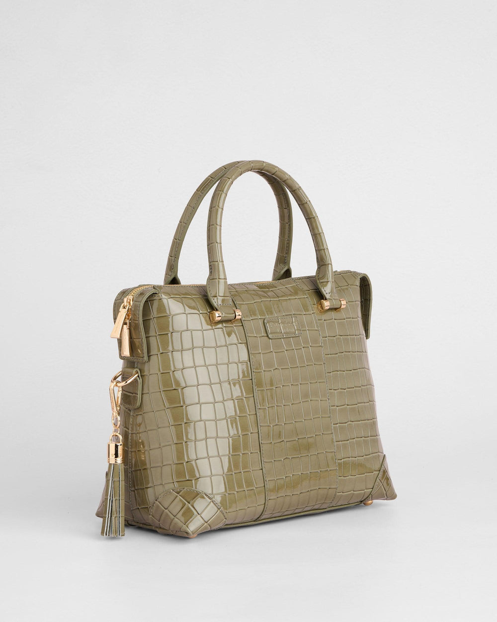 Pom Pom London Greenwich Bag Patent Croc Sage Green