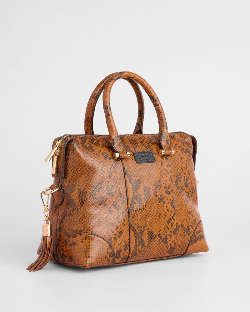 Pom Pom London Greenwich Bag Snake Effect Brown-Pom Pom London