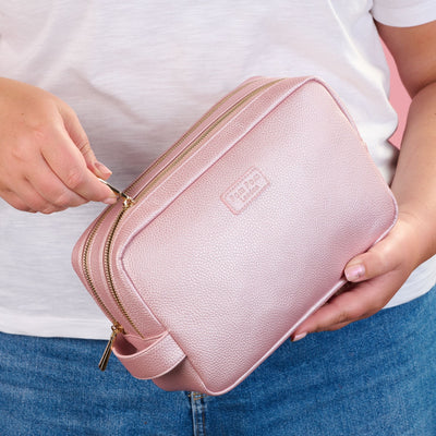 Pom Pom London Large Wash Bag Metallic Pale Pink-Pom Pom London