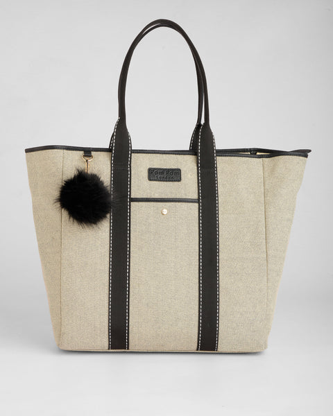 Pom Pom London Lulworth Tote Bag Canvas & Leather Black