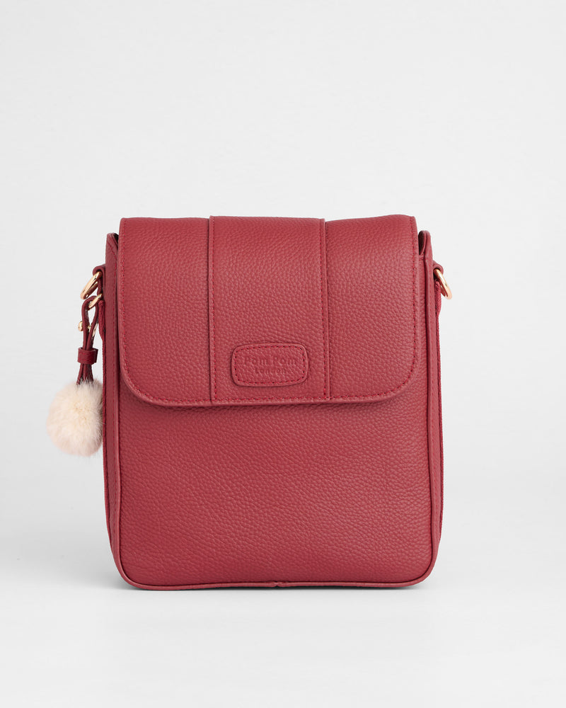 Portman Leather Messenger Bag in Burnt Rhubarb by Pom Pom London