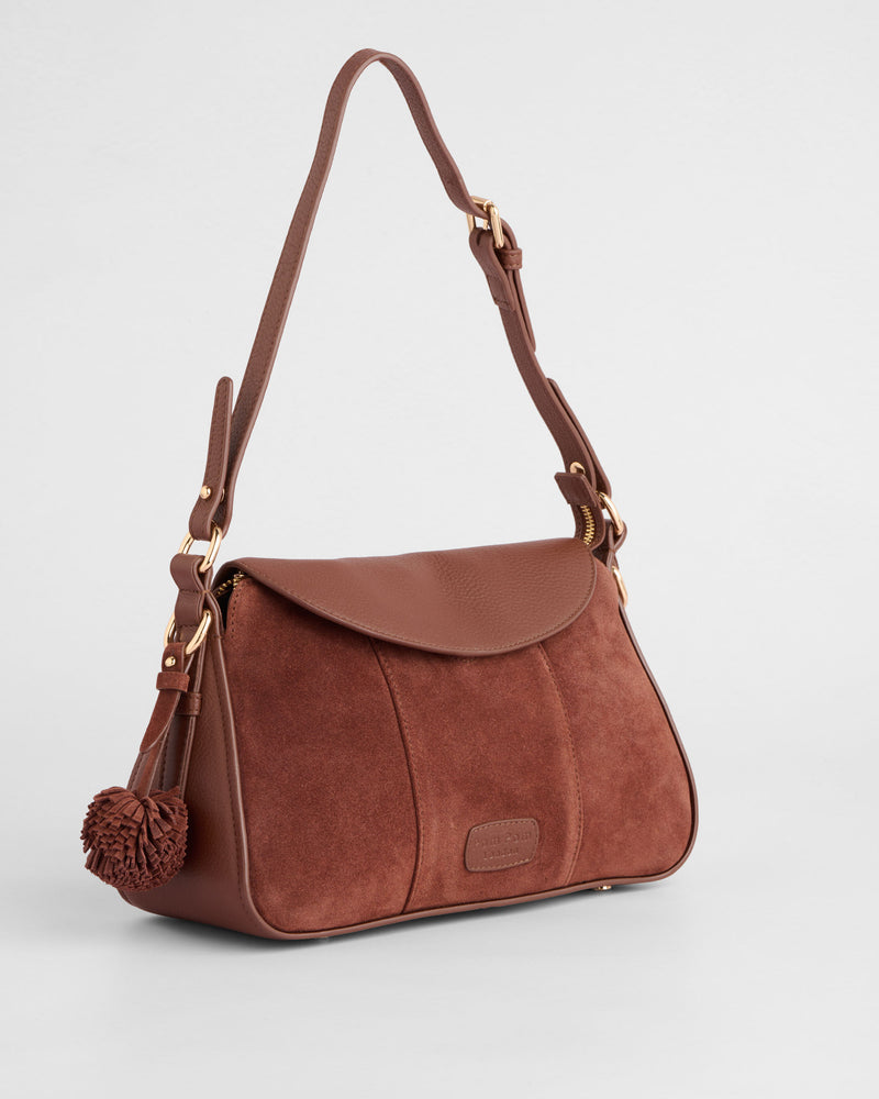 Pom Pom London Sunbury Mini Bag Suede & Leather Bag Chocolate-Pom Pom London
