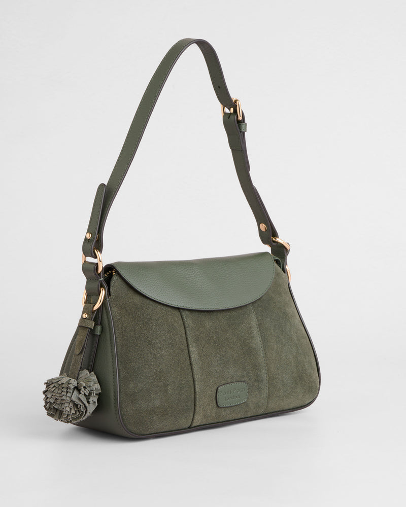 Pom Pom London Sunbury Mini Bag Suede & Leather Bag Herb Green-Pom Pom London