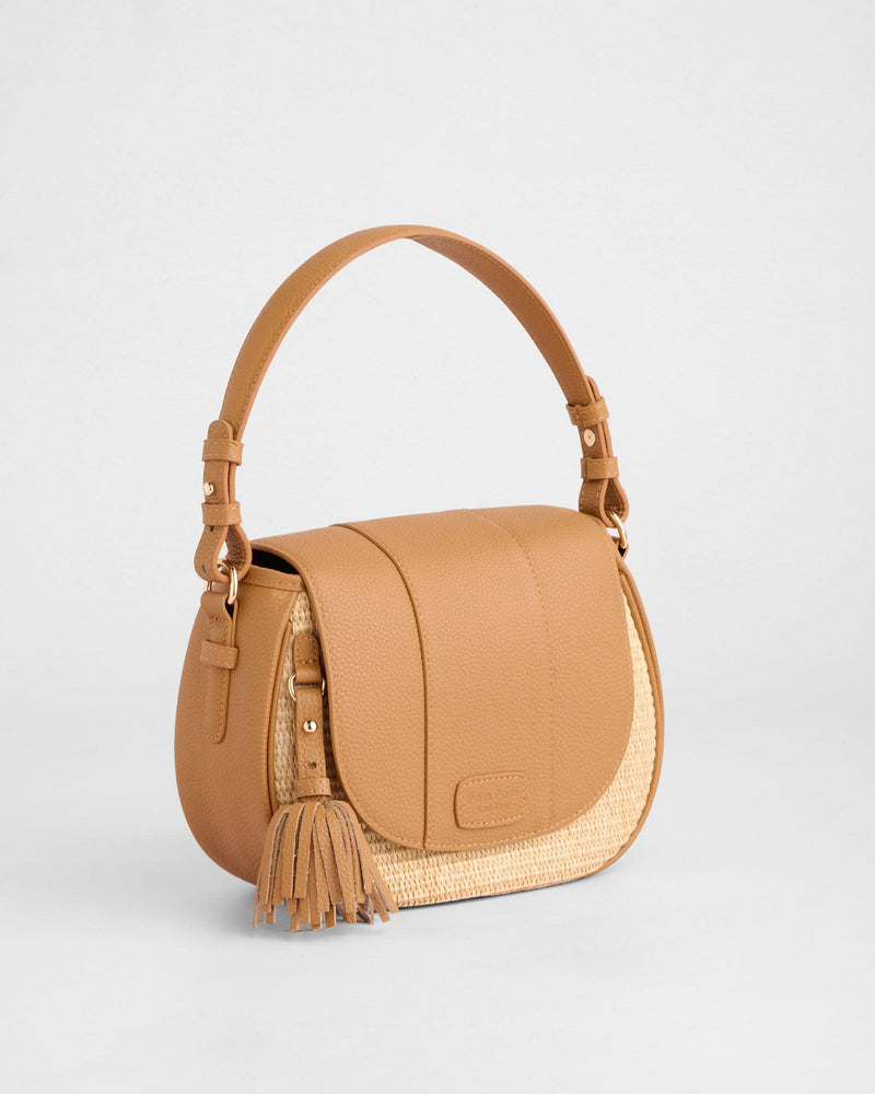 Pom Pom London Wilmington Raffia & Leather Bag Maple-Pom Pom London