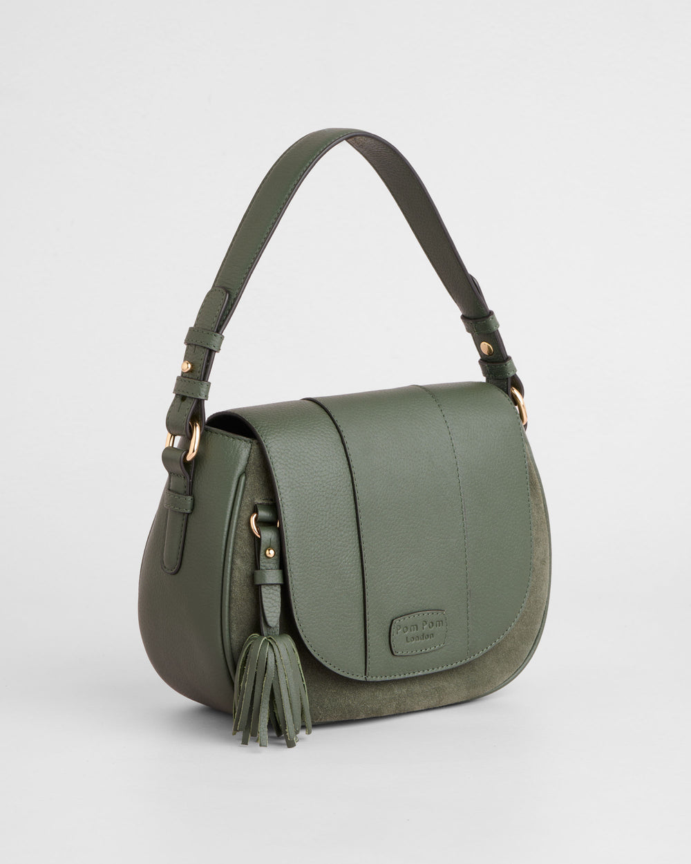 Pom Pom London Wilmington Suede & Leather Bag Herb Green