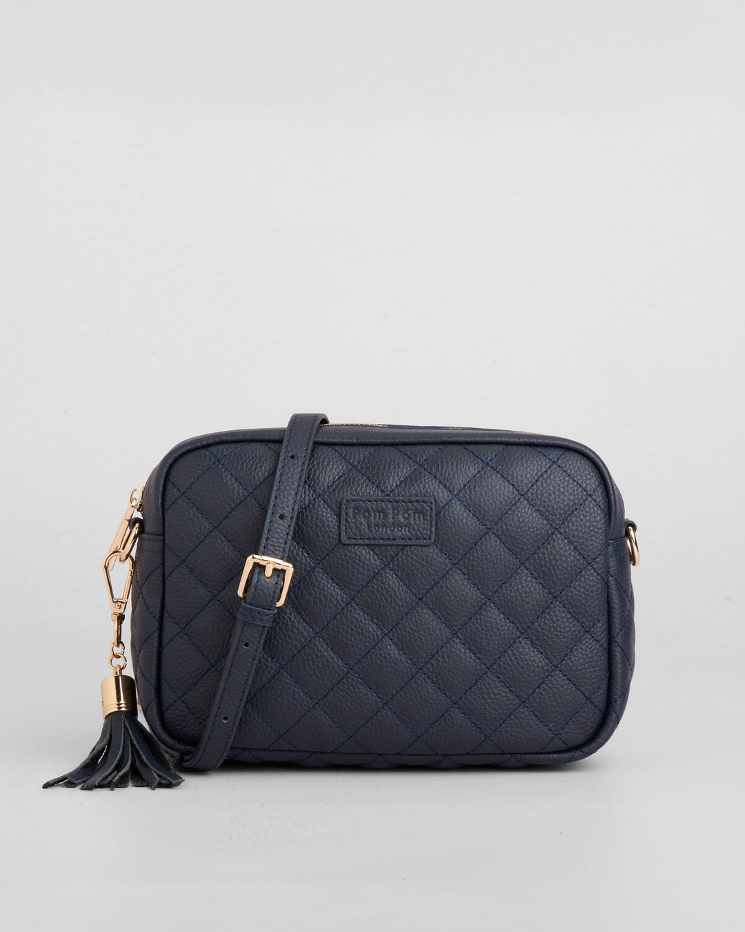 City Bag - Quilted Leather Crossbody Bag In Navy – Pom Pom London