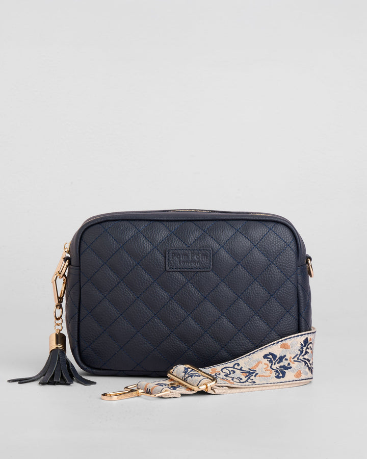 City Bag - Quilted Leather Crossbody Bag In Navy – Pom Pom London