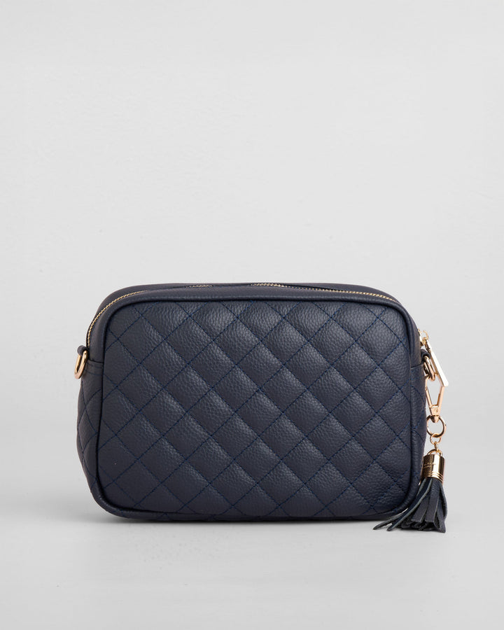 City Bag - Quilted Leather Crossbody Bag In Navy – Pom Pom London