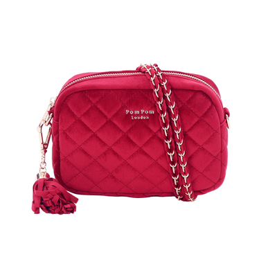 Quilted City MINI Velvet Bag Burgundy-Pom Pom London