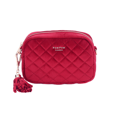 Quilted City MINI Velvet Bag Burgundy-Pom Pom London