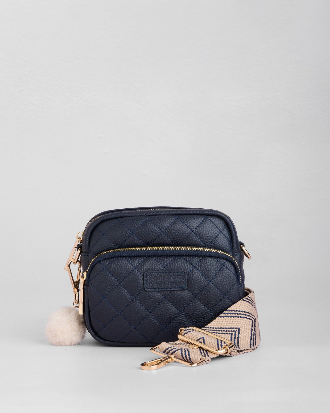 Original Mini - Quilted Leather Crossbody Bag In Navy – Pom Pom London
