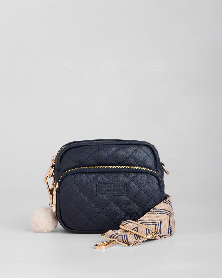 US Customized Quilted ボディー バッグ Original Mini - Quilted Leather Crossbody Bag In Navy – Pom Pom London