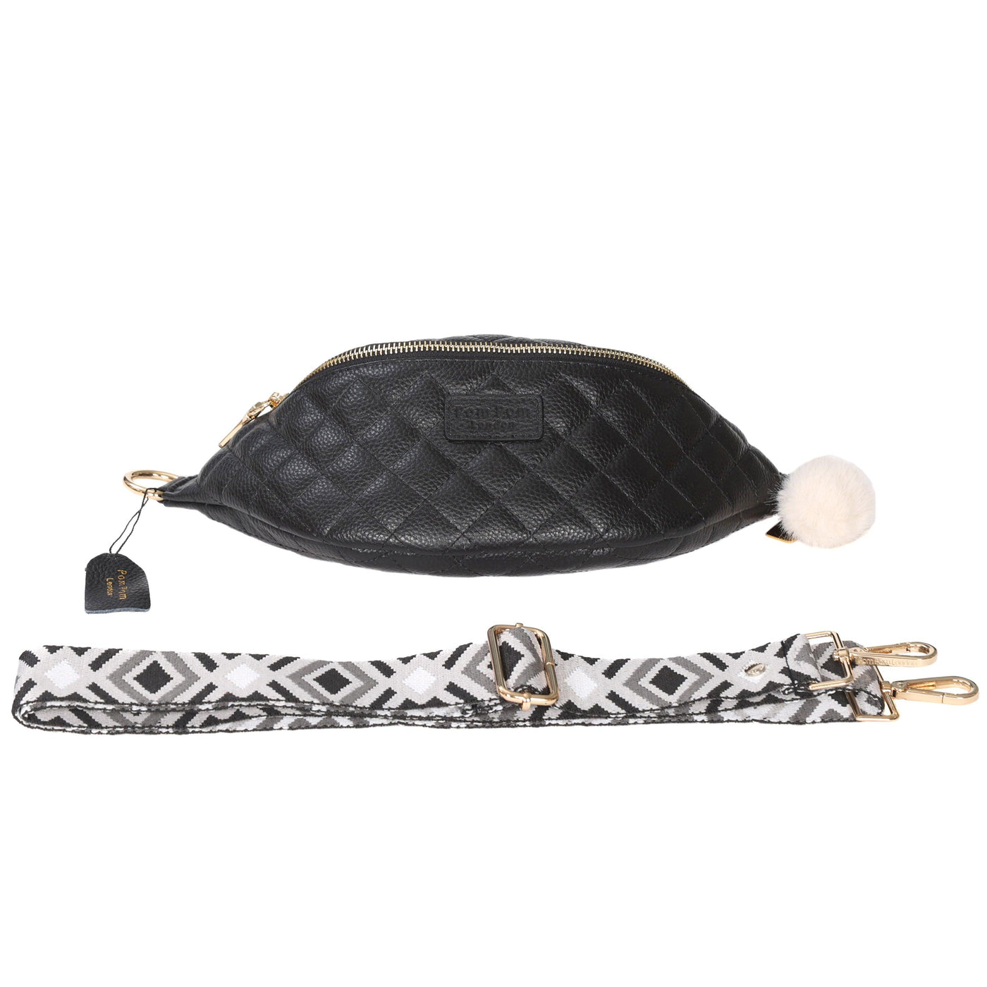 Quilted Bum Bag Black & Accessories - Pom Pom London