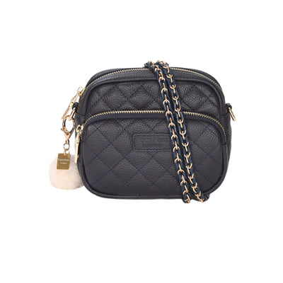 Quilted Mayfair MINI Bag Navy & Accessories - Pom Pom London