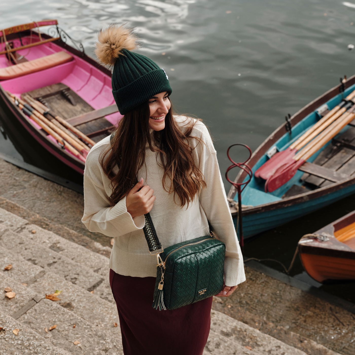 Ribbed Cashmere Hat Green-Pom Pom London