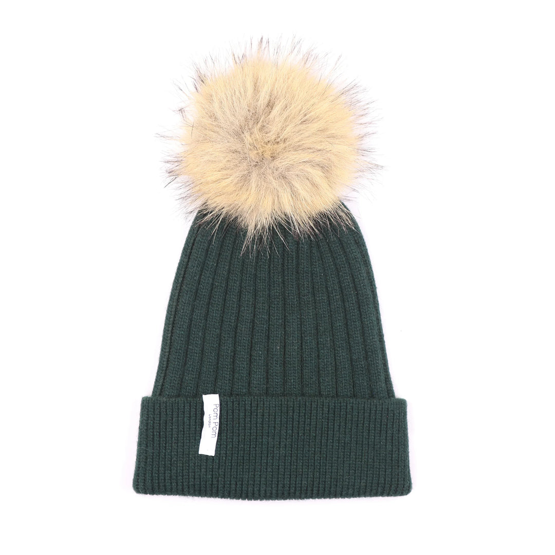 Ribbed Cashmere Hat Green – Pom Pom London - Main Image