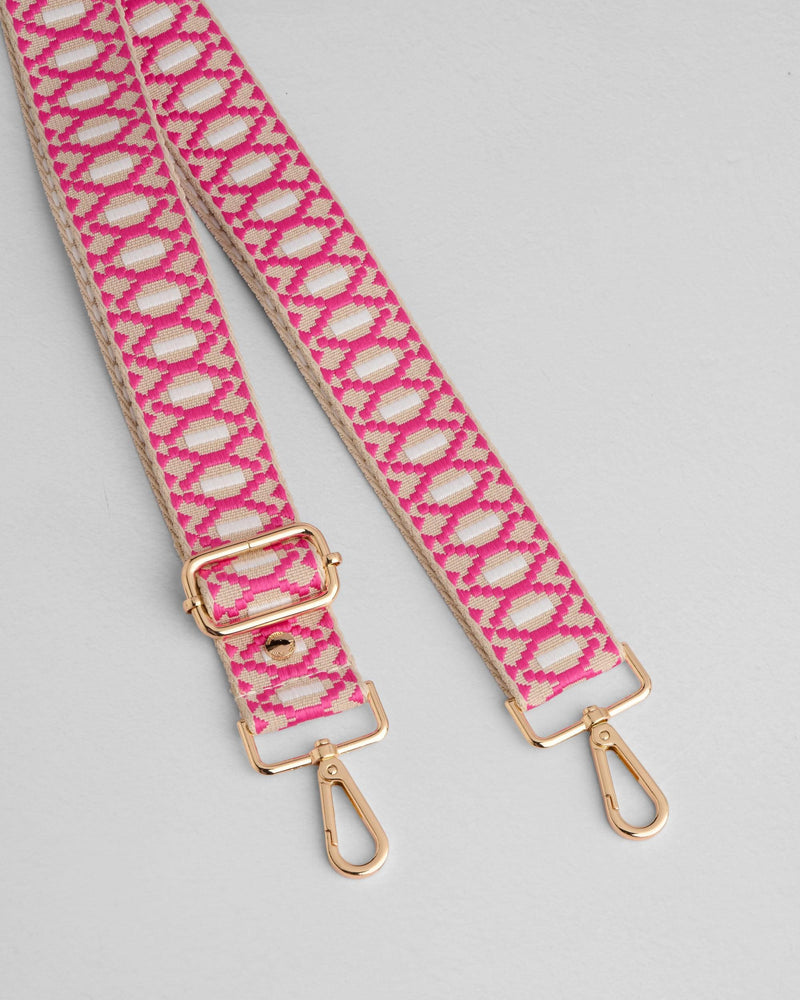 Azalea Pink Jacquard Crossbody Bag Strap by Pom Pom London