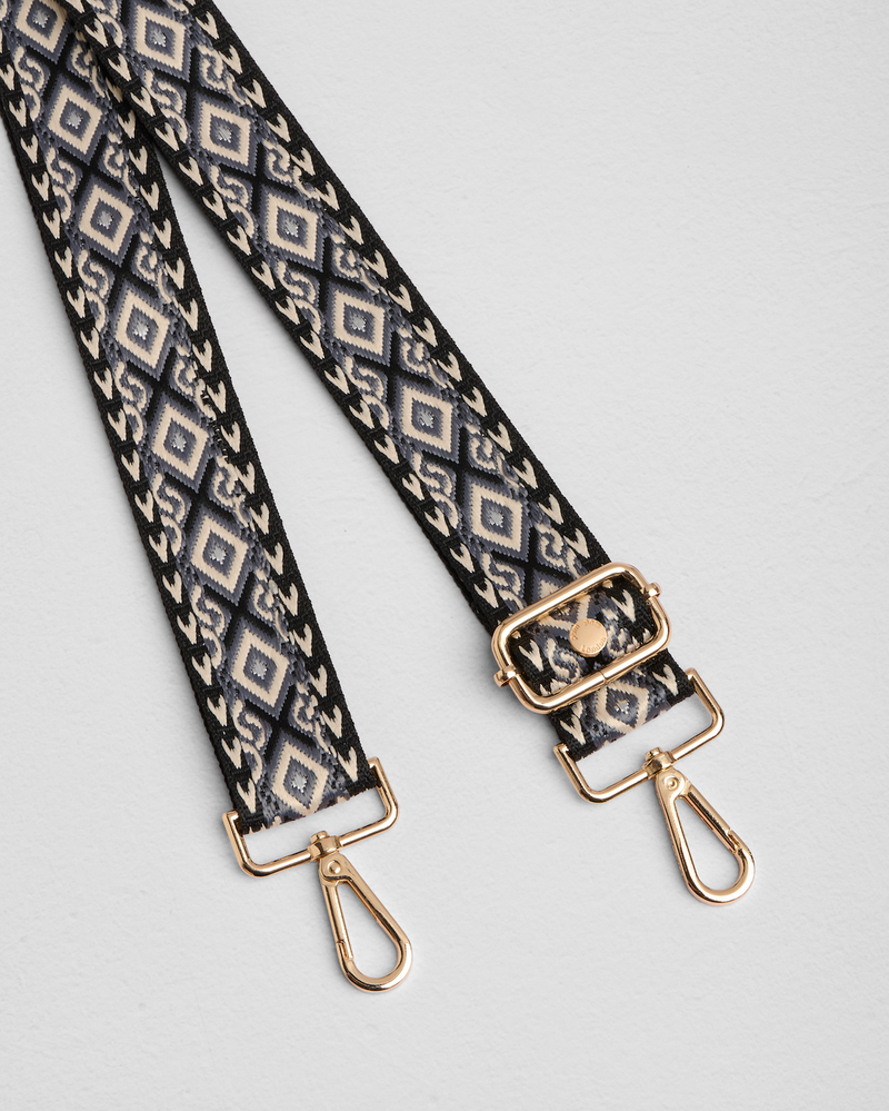 Black & Grey Mosaic bag strap | Pom Pom London