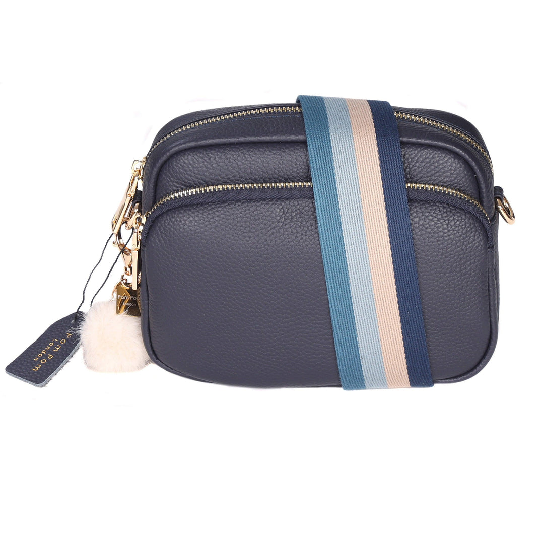 Pom Pom London Blue and White Bag Strap Crossbody Bag Strap in Blue Stripe - Pom Pom London main image 2