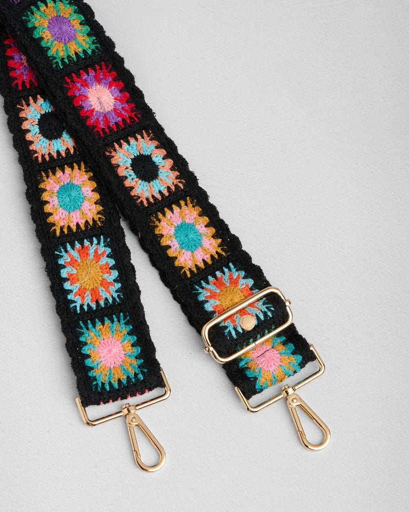 Crochet Squares Black bag strap | Pom Pom London