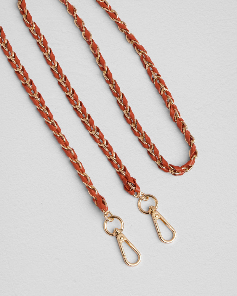 Gold Chain Burnt Orange Weave bag strap | Pom Pom London