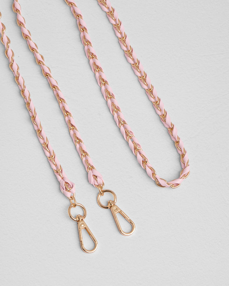 Gold Chain Cherry Blossom Pink Weave bag strap | Pom Pom London